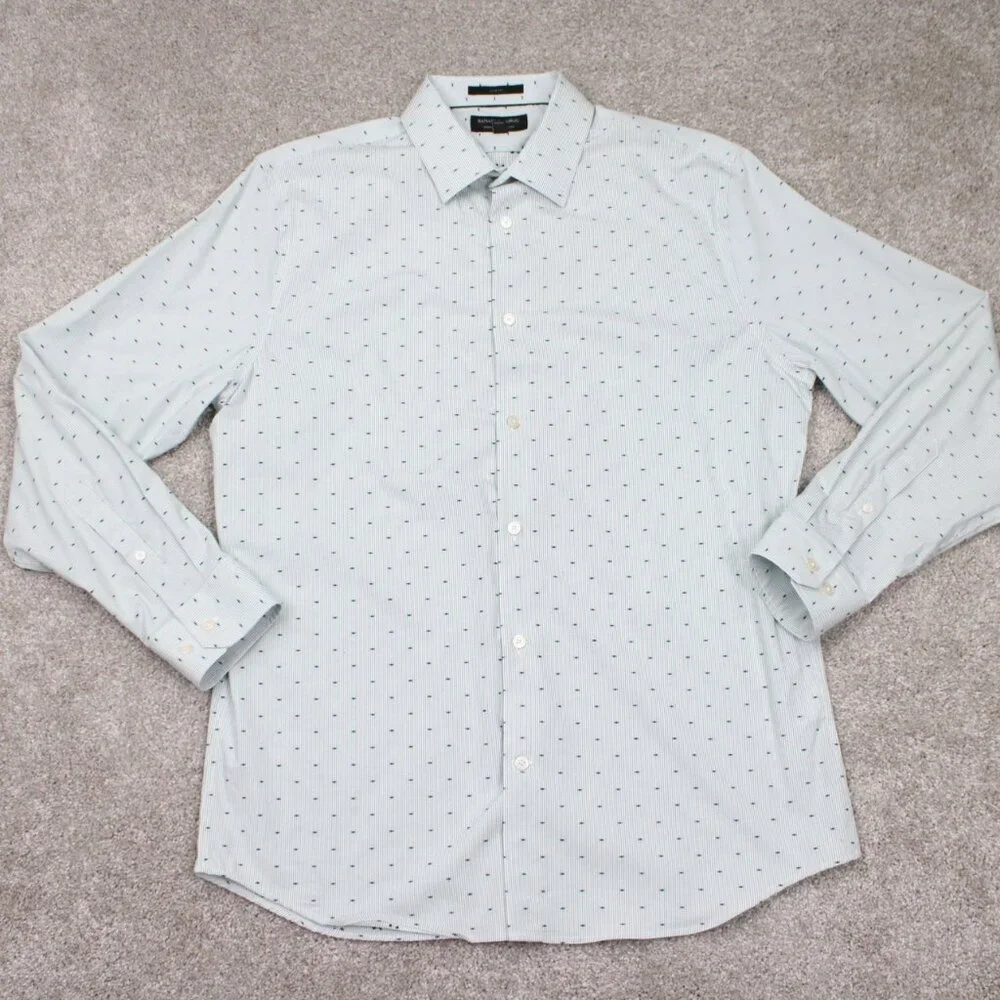 Banana Republic Shirt Mens Large Green Geometric Slim Fit Wrinkle Resistant L/S‎